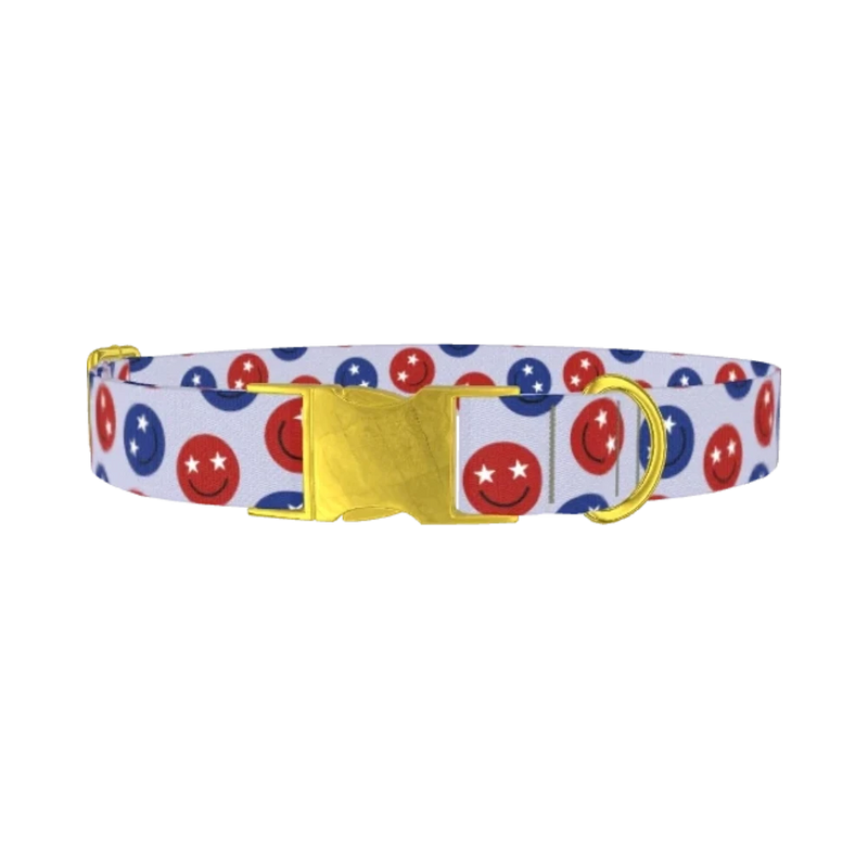 Patriotic Smiley Dog Collar - metal gold