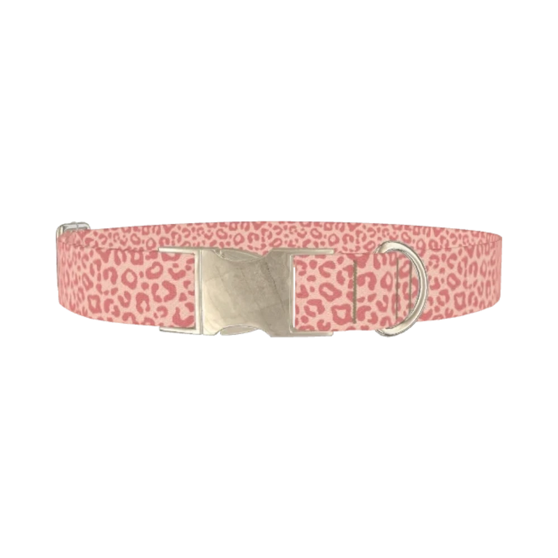 Pink Cheetah Dog Collar - metal silver