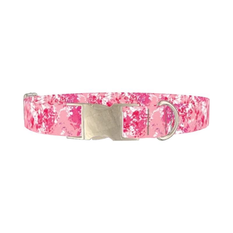 Pink Paint Splatter Dog Collar - metal silver