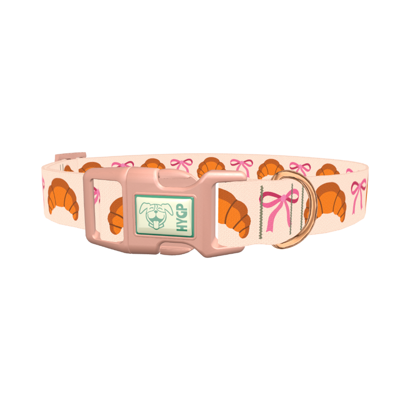 Croissant Bow Dog Collar - plastic rose gold