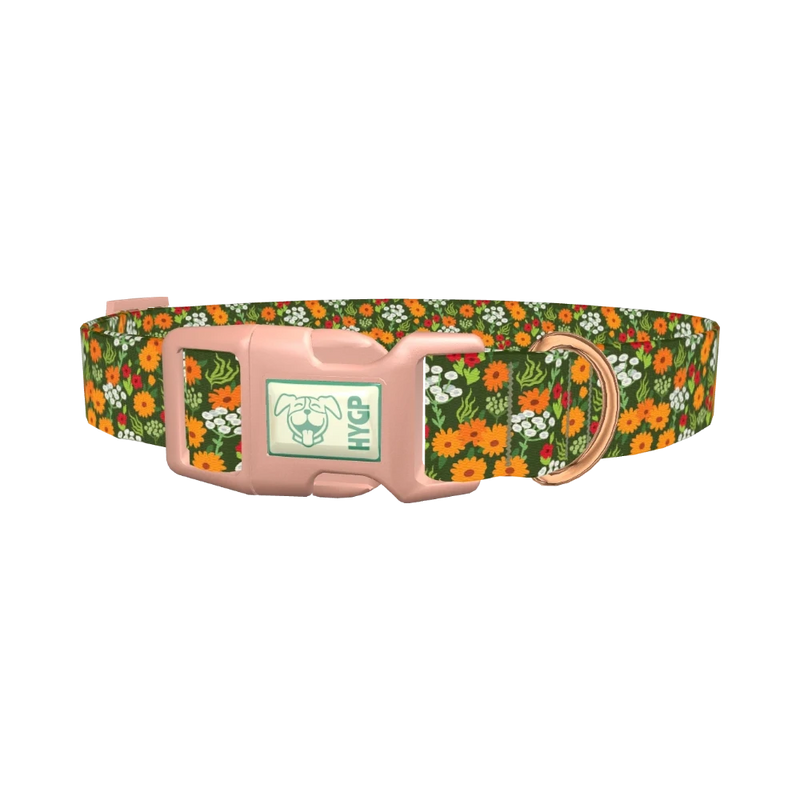 Bright Meadow Flowers Dog Collar - plastic rose gold