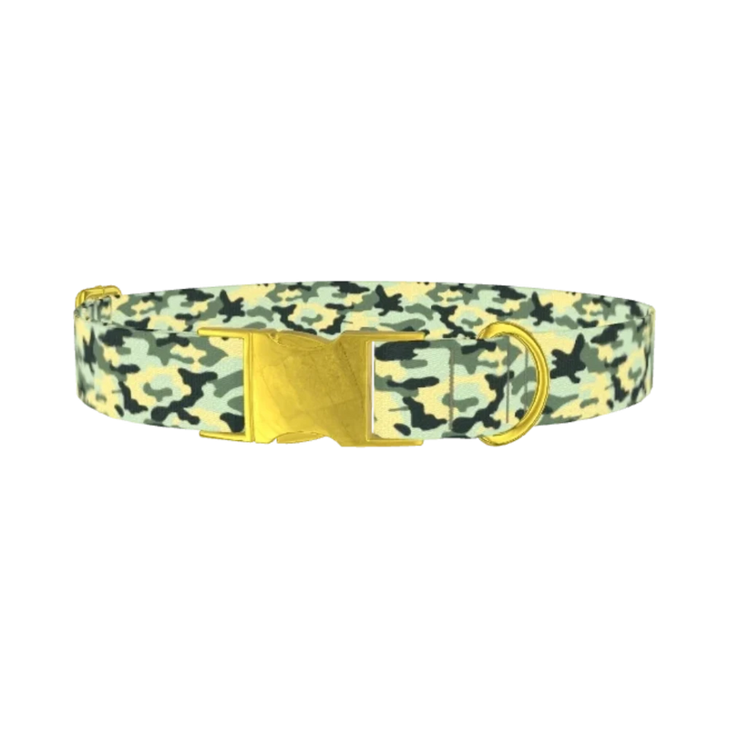Light Green Camo Dog Collar - metal gold