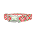 Festive Pink Plaid Dog Collar - plastic silver