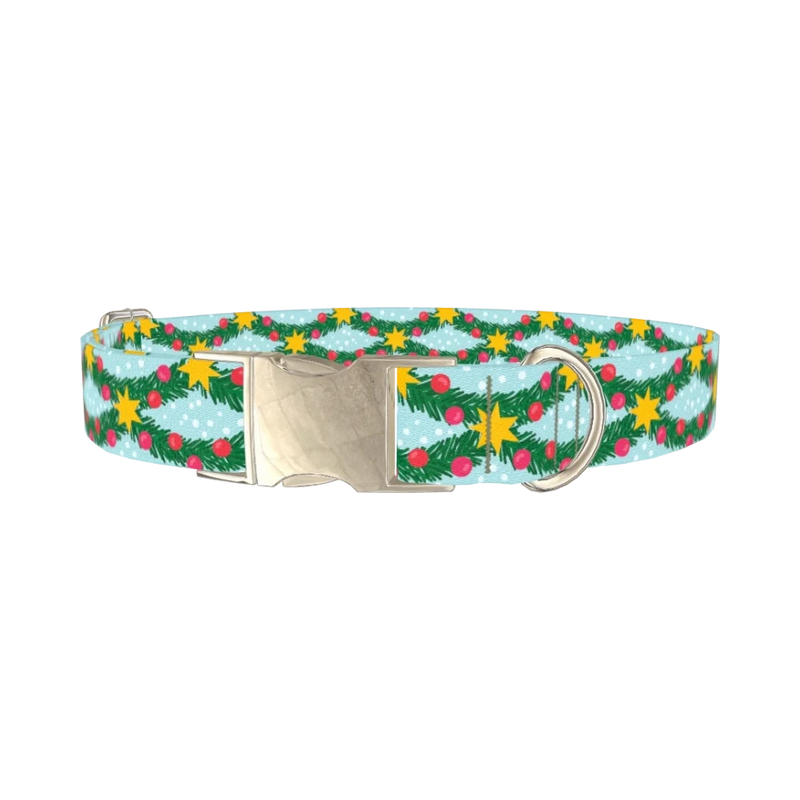 Christmas Branches Dog Collar - metal silver