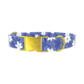 Blue Floral Pattern Dog Collar - metal gold