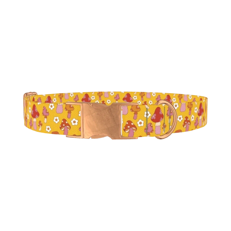 Mushroom Floral Dog Collar - metal rose gold
