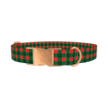 Plaid Green Dog Collar - metal rose gold