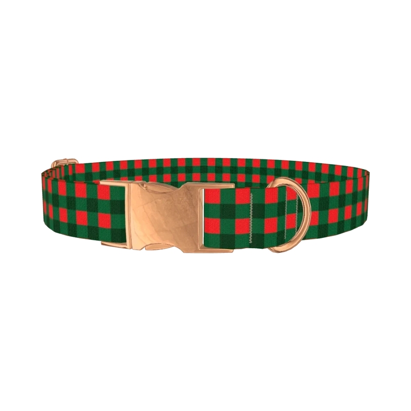 Plaid Green Dog Collar - metal rose gold