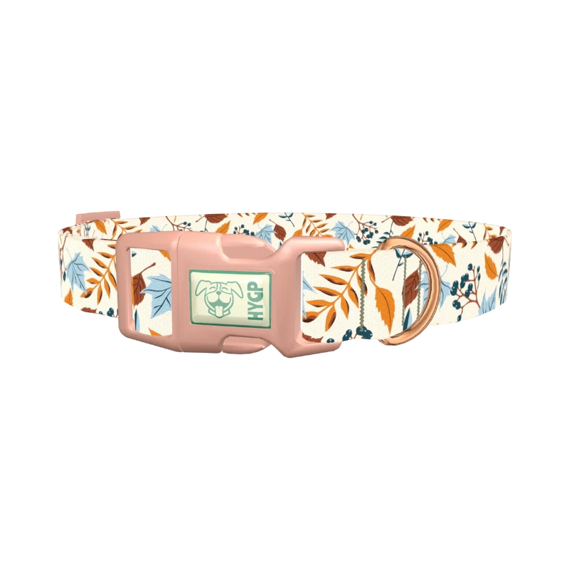 Autumn Berry Leaves Dog Collar - plastic rose gold
