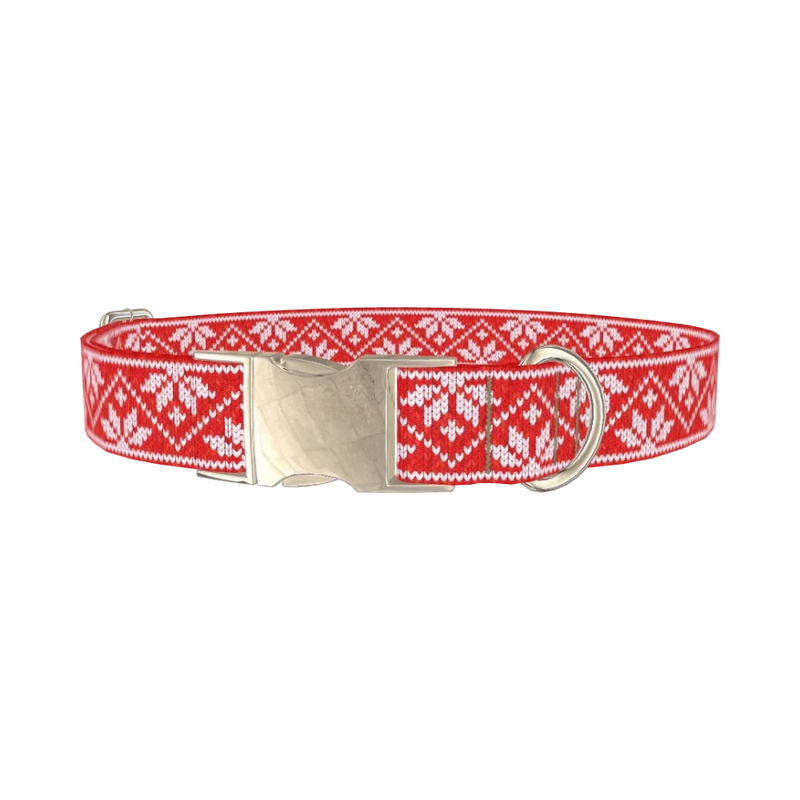 Christmas Knitted Star Dog Collar - metal silver