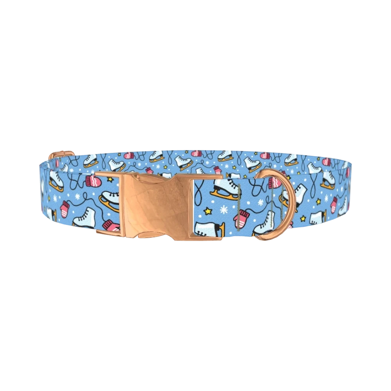 Christmas Ice Skates Dog Collar - metal rose gold