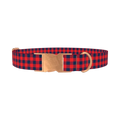 Blue Red Plaid Dog Collar - metal rose gold