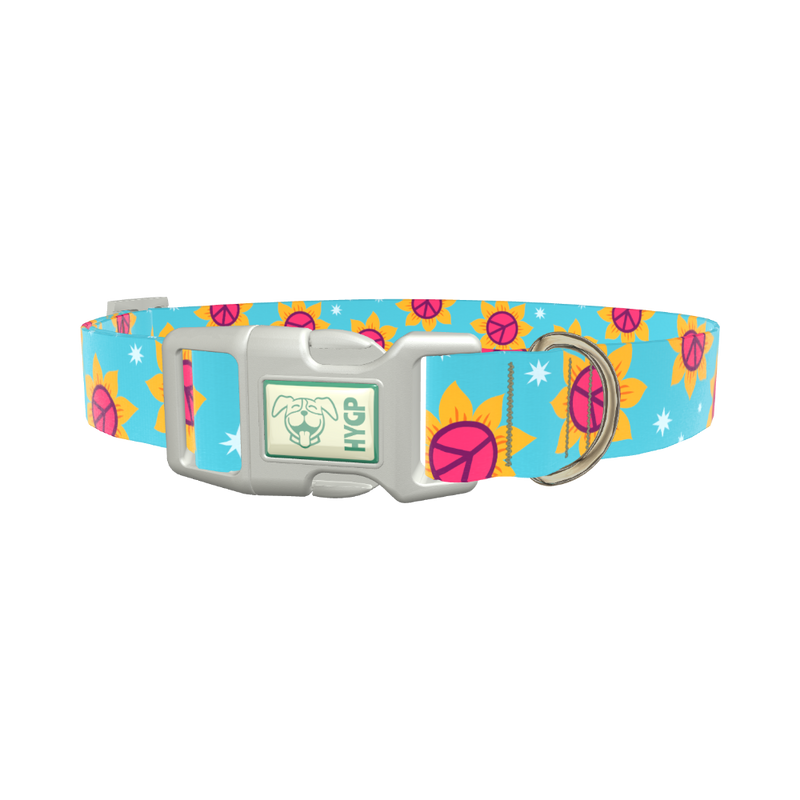 Peace Sunflower Dog Collar - plastic rose gold
