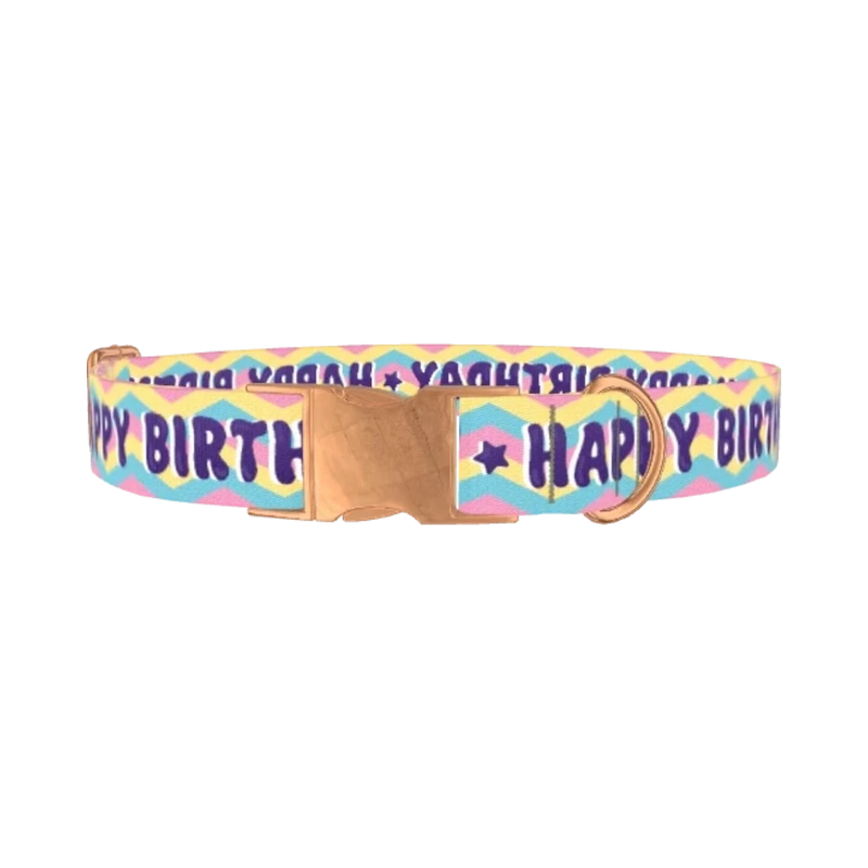 Birthday Chevron Dog Collar - metal rose gold