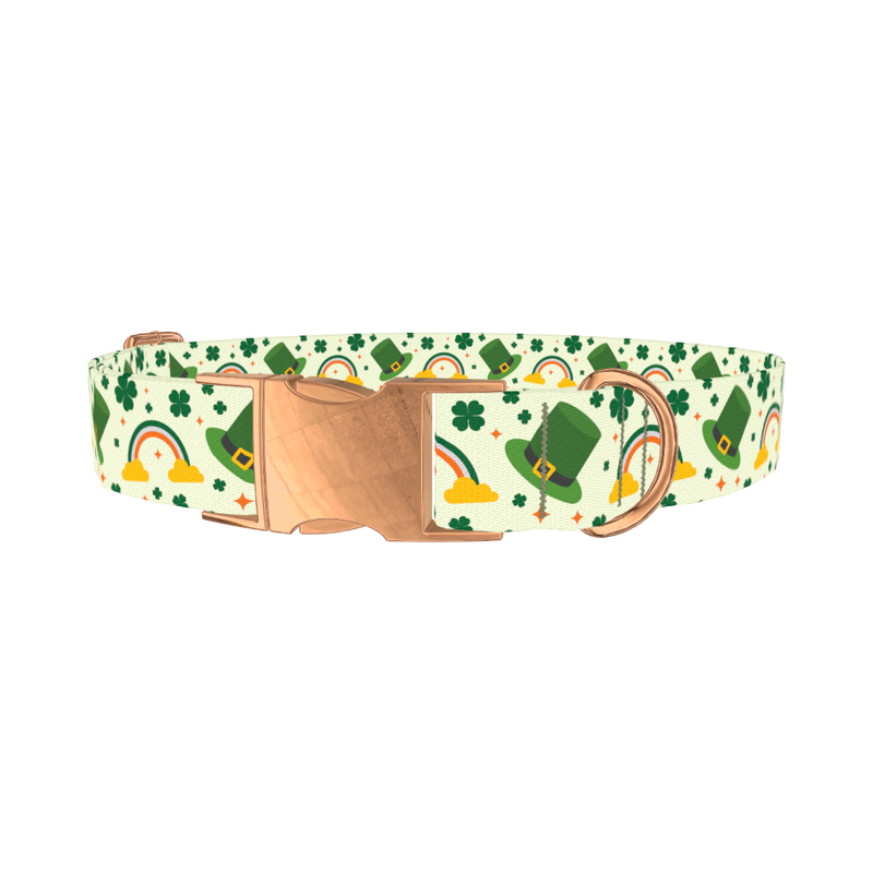 Leprechaun Hat Rainbow Dog Collar - metal rose gold