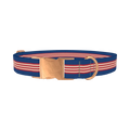 Navy Red Stripe Dog Collar - metal rose gold
