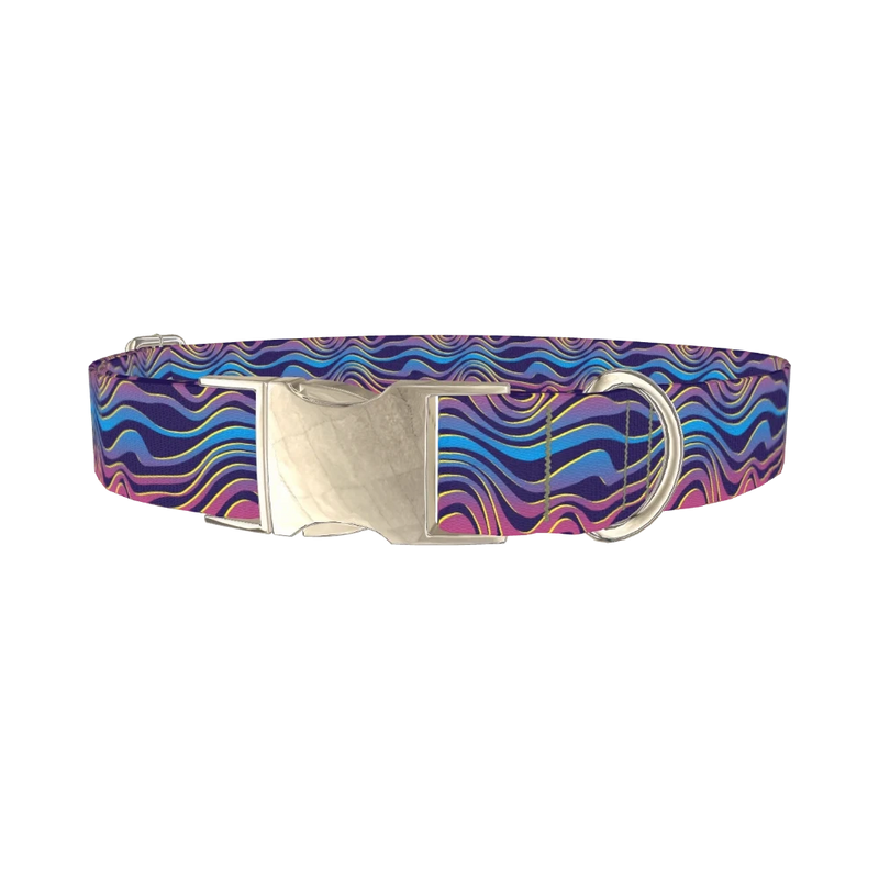 Groovy Wave Dog Collar - metal silver