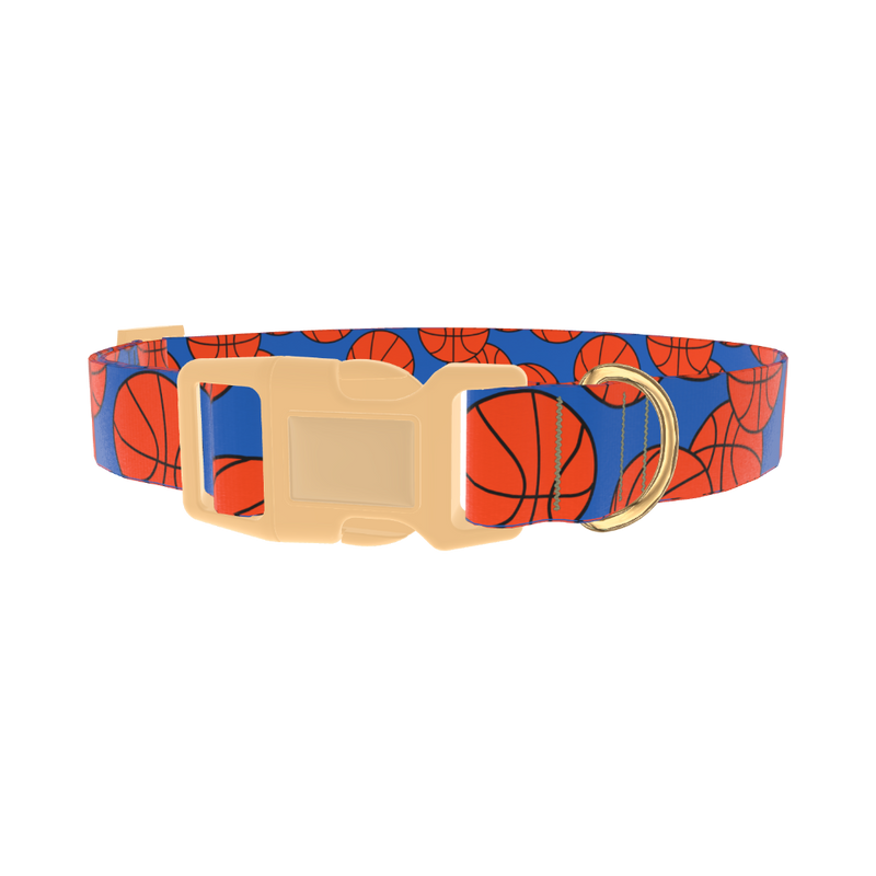Blue Basketball Pattern Dog Collar - plastic gold