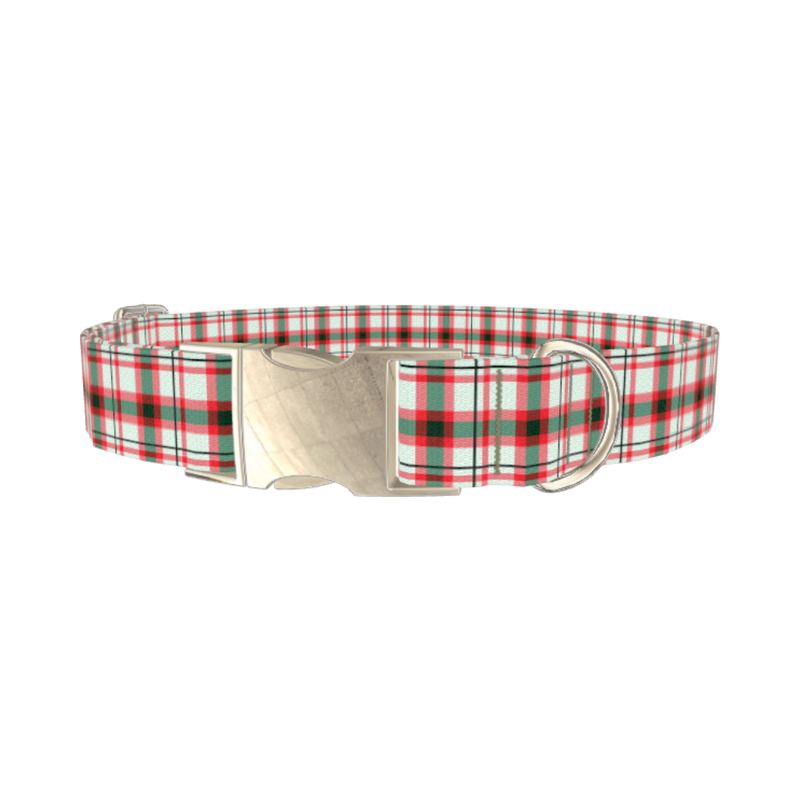 Festive Light Plaid Dog Collar - metal silver