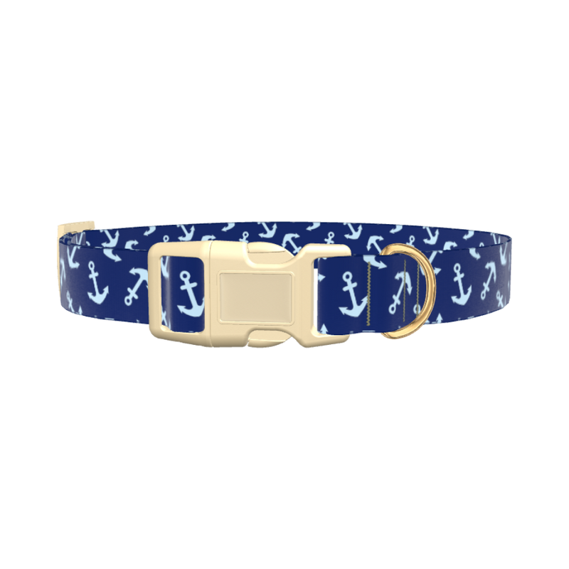 Blue Anchor Pattern Dog Collar - plastic silver
