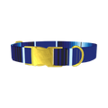 Blue Geometric Stripe Dog Collar - metal gold