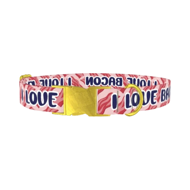 Bacon Love Dog Collar - metal gold