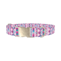 Pink Geometric Pattern Dog Collar - metal silver