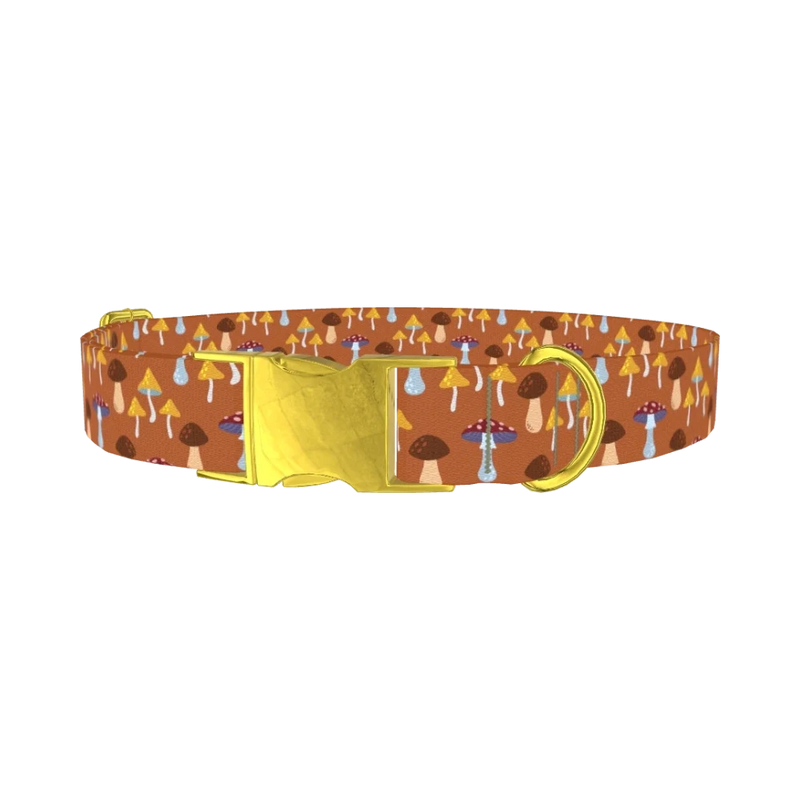 Autumn Mushroom Dog Collar - metal gold