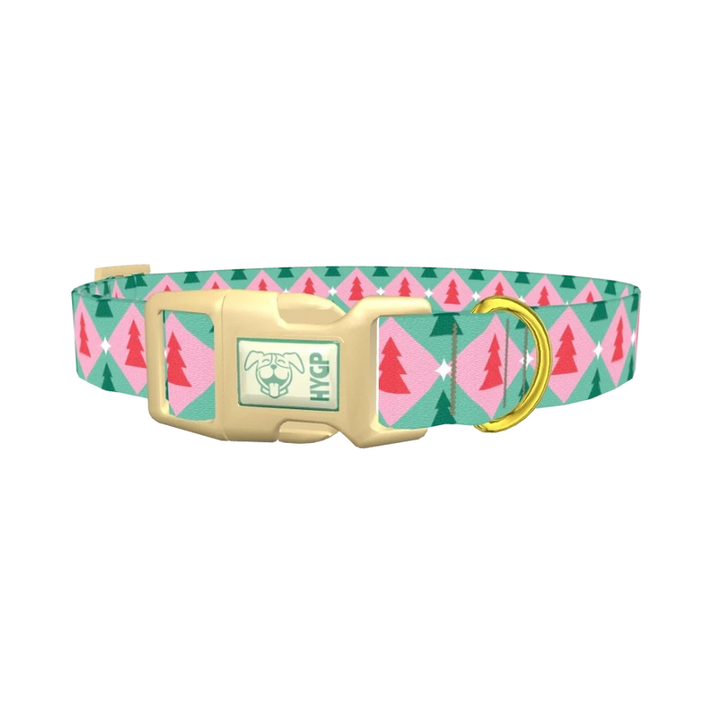 Geometric Pink Green Tree Dog Collar - plastic gold