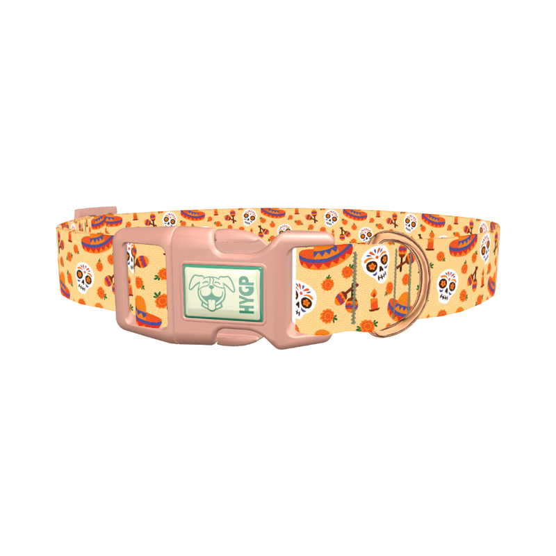 Dia de los Muertos Dog Collar - plastic rose gold