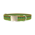 Green Tribal Stripes Dog Collar - metal silver