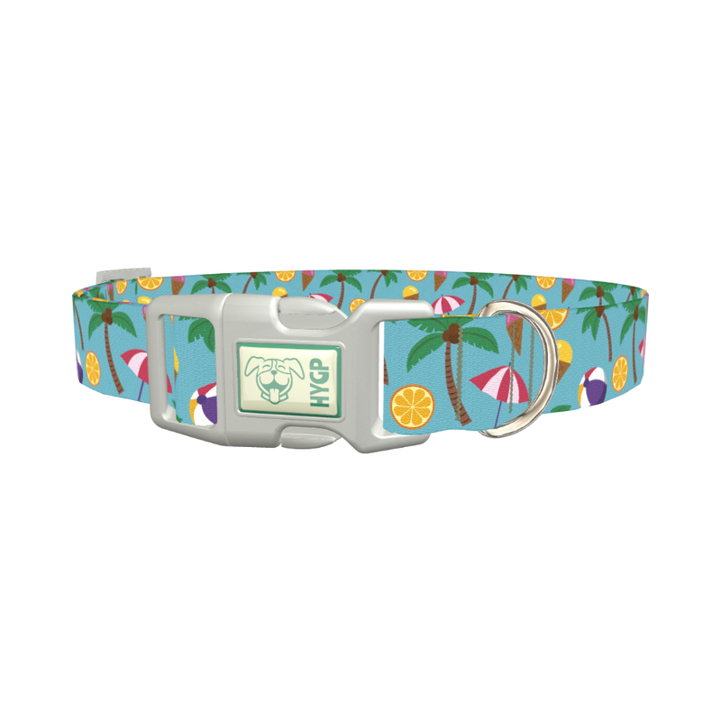 Tropical Beach Dog Collar - plastic silver