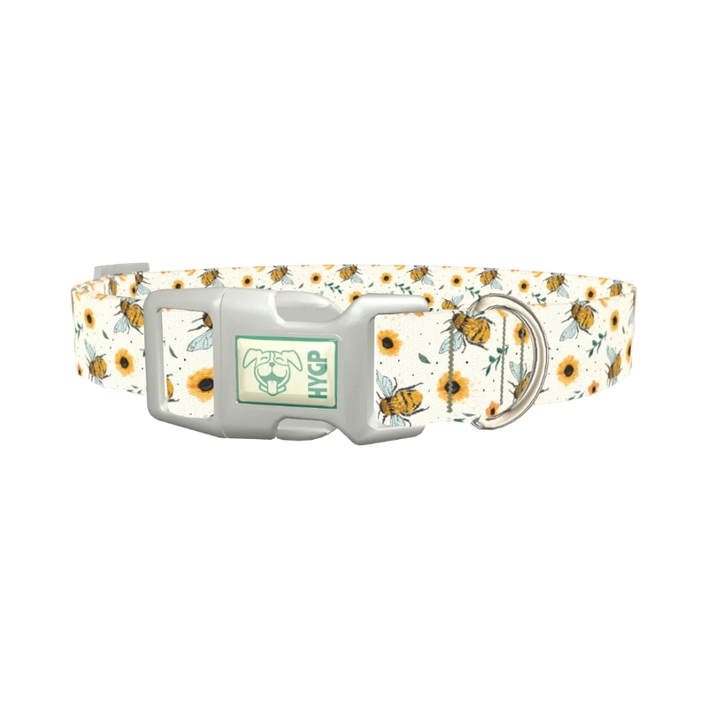Bee and Sunflower Dog Collar - plastic silver