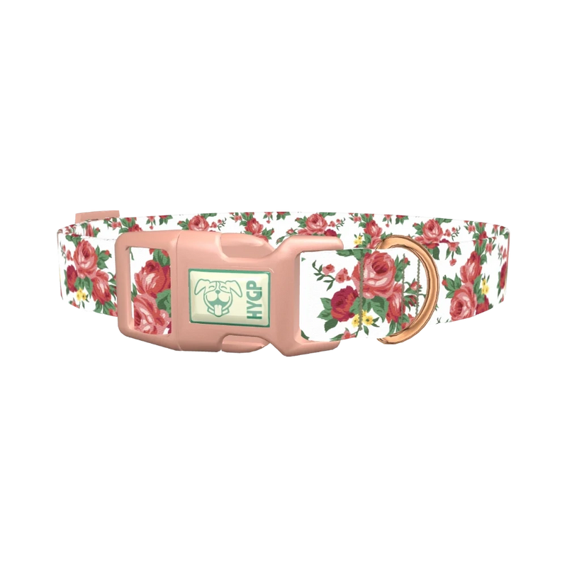 Pink Rose Garden Dog Collar - plastic rose gold