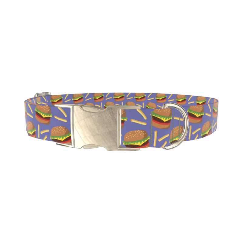 Burger and Fries Dog Collar - metal silver