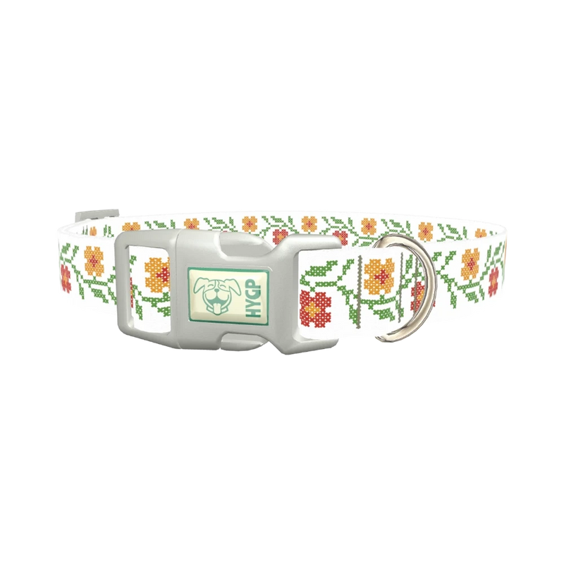 Cross Stitch Flower Dog Collar - plastic silver