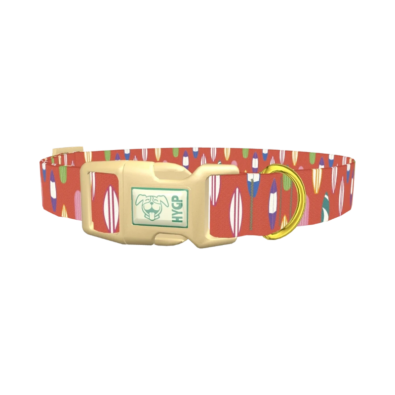 Surfboard Pattern Dog Collar - plastic gold