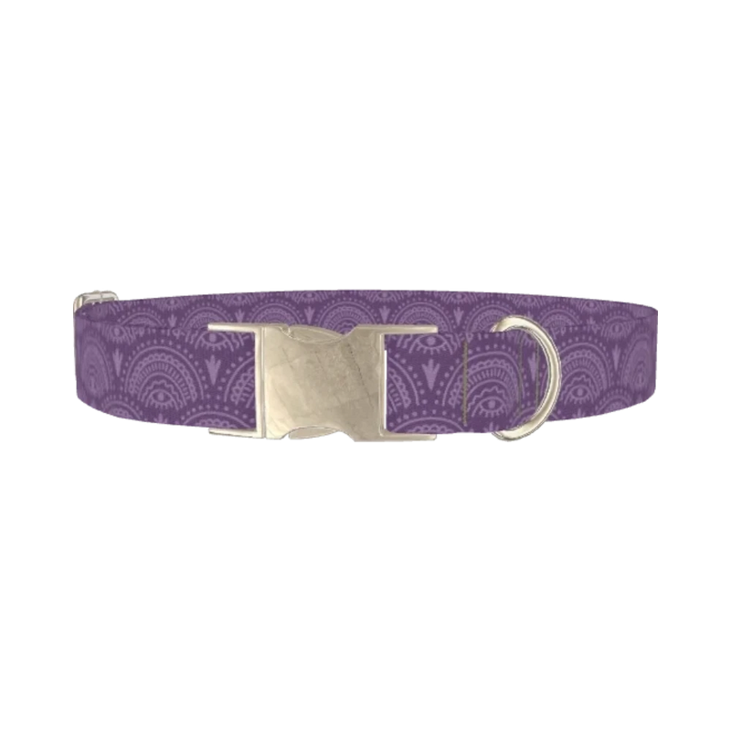 Purple Eye Pattern Dog Collar - metal silver