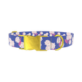 Blue Hydrangea Pattern Dog Collar - metal gold