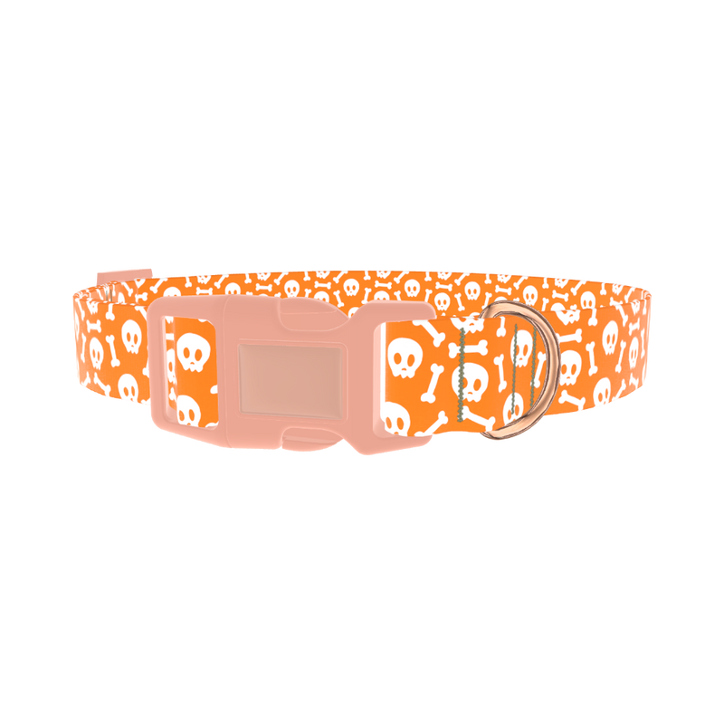 Orange Skull and Bones Dog Collar - plastic rose gold