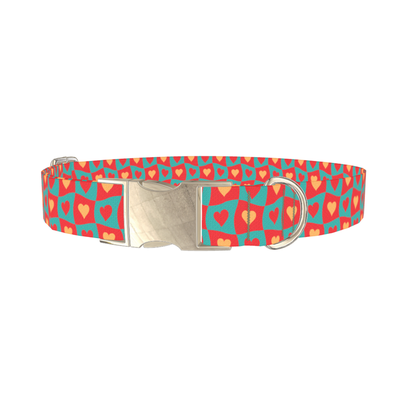 Groovy Hearts Dog Collar - metal silver