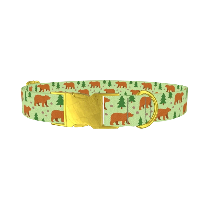 Forest Bear Dog Collar - metal gold