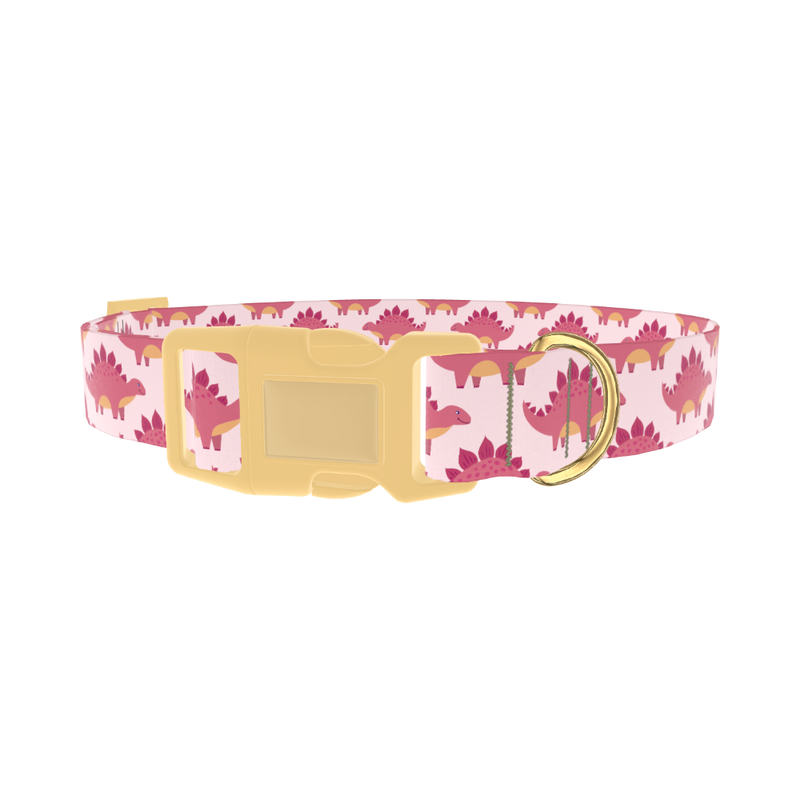 Pink Dinosaur Dog Collar - plastic gold