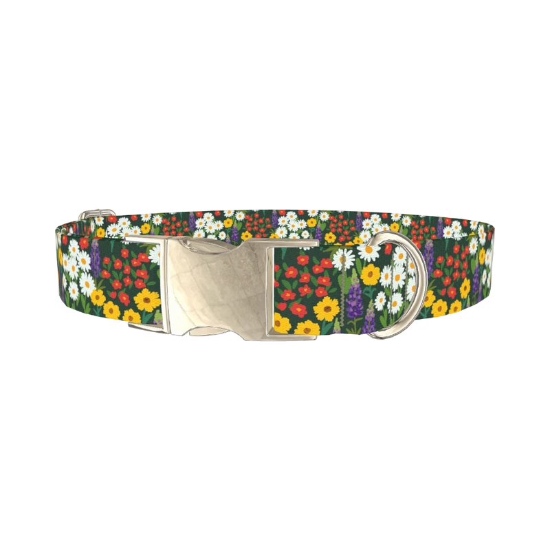Meadow Bloom Dog Collar - metal silver