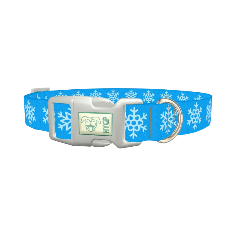 Blue Snowflake Pattern Dog Collar - plastic silver