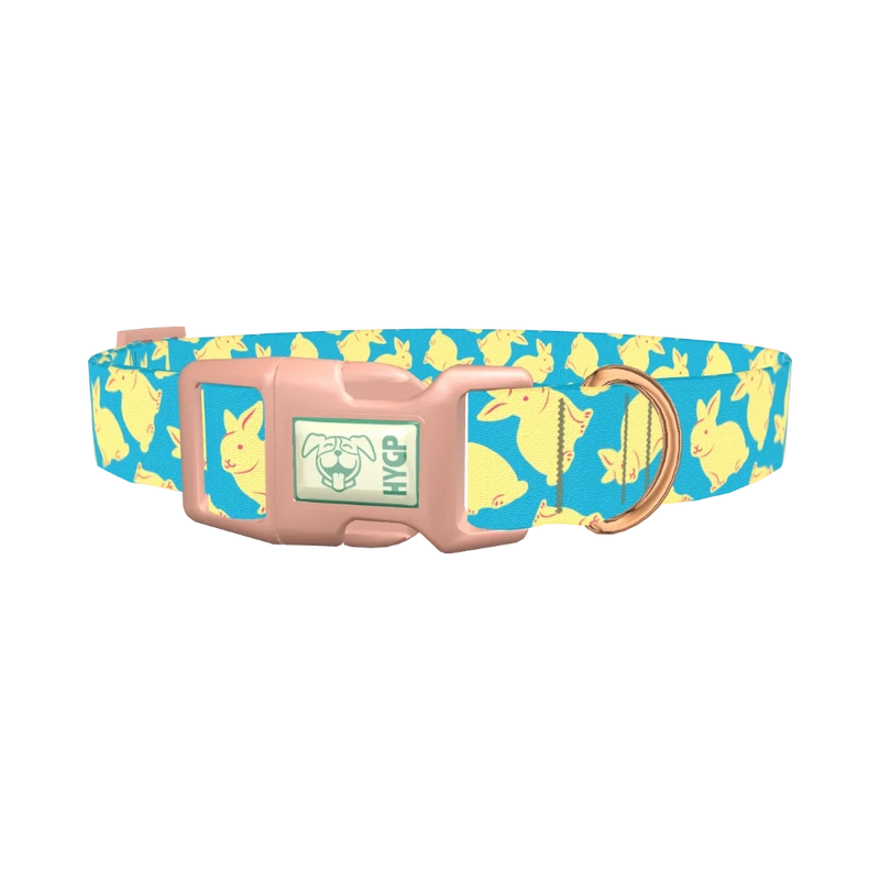 Yellow Bunny Pattern Dog Collar - plastic rose gold