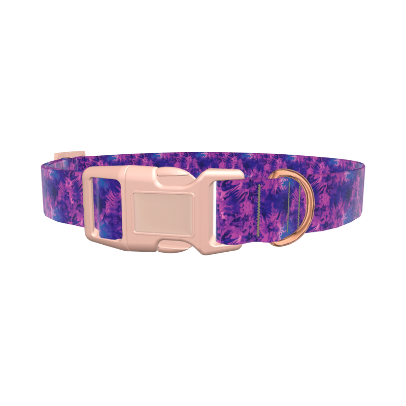 Purple Tie-Dye Dog Collar - plastic silver