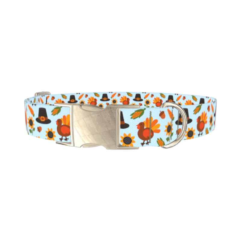 Thanksgiving Turkey Dog Collar - metal silver