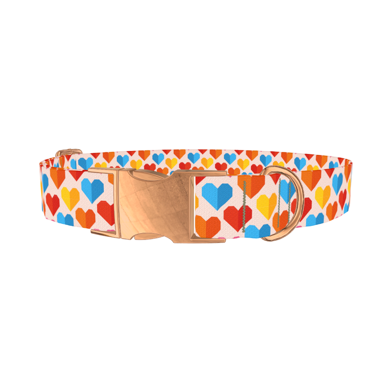 Colorful Geometric Heart Dog Collar - metal rose gold