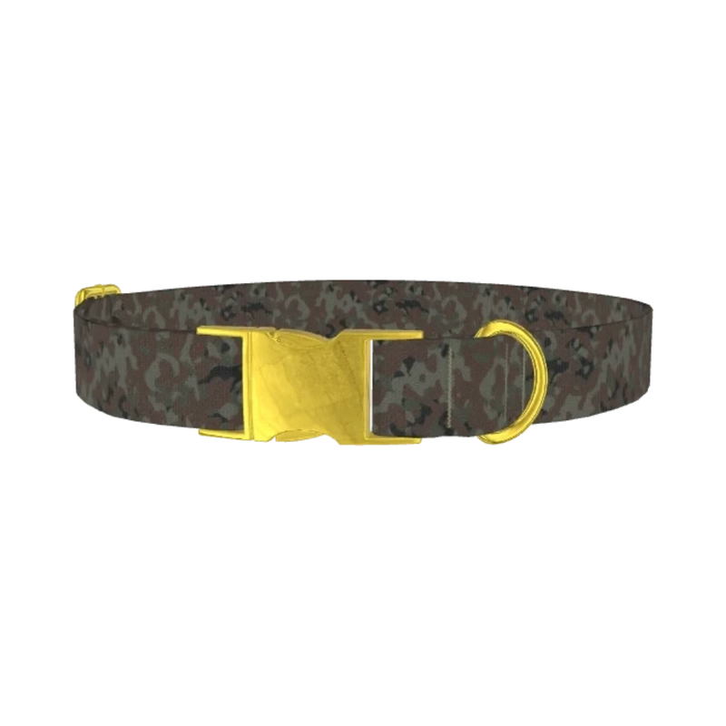 Brown Green Camo Dog Collar - metal gold